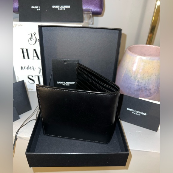 YSL black leather mens wallet! Comes with box, tags, & paperwork in photos! - Picture 2 of 15
